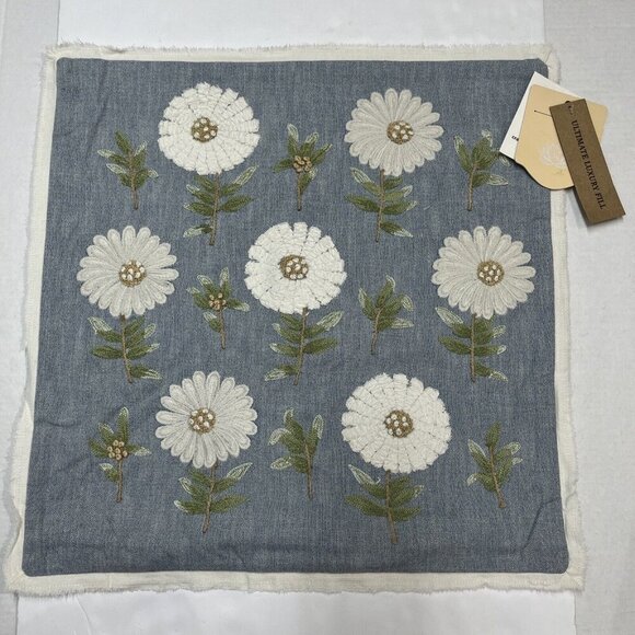 The Home Throw Pillow Covers Floral Daisy 18x18 Embroidered Textured Cotton Boho - Picture 3 of 12